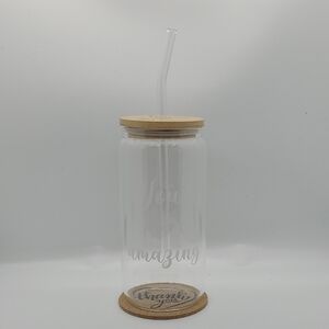 Clear Glass Tumbler with Bamboo Lid & Straw - 'You Are Amazing'